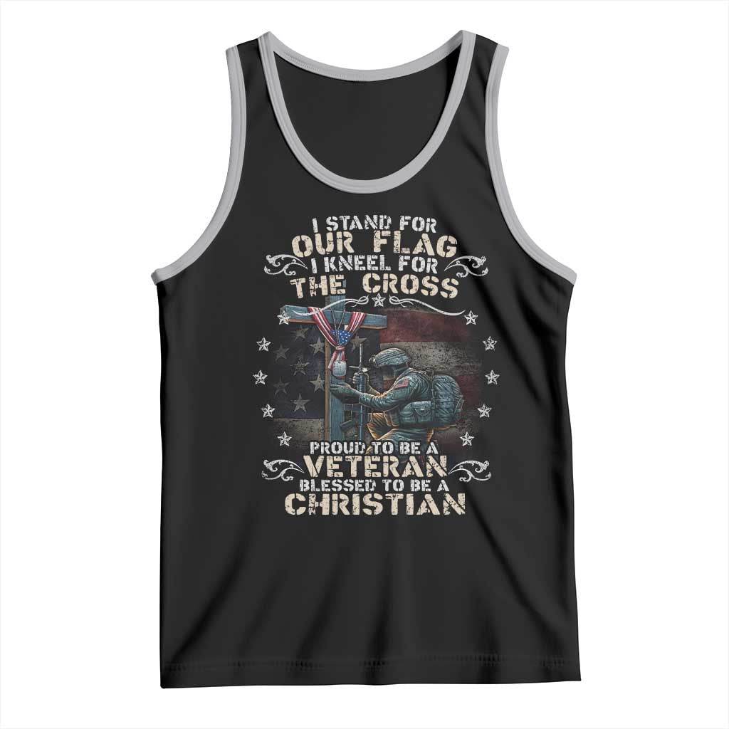 I Stand For Our Flag I Kneel For The Cross Proud Christian Veteran Tank Top