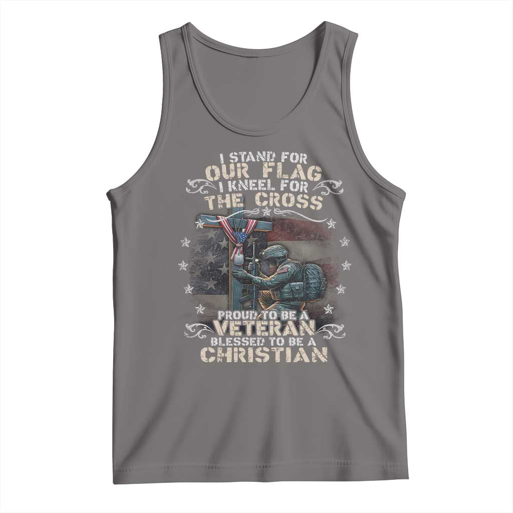 I Stand For Our Flag I Kneel For The Cross Proud Christian Veteran Tank Top