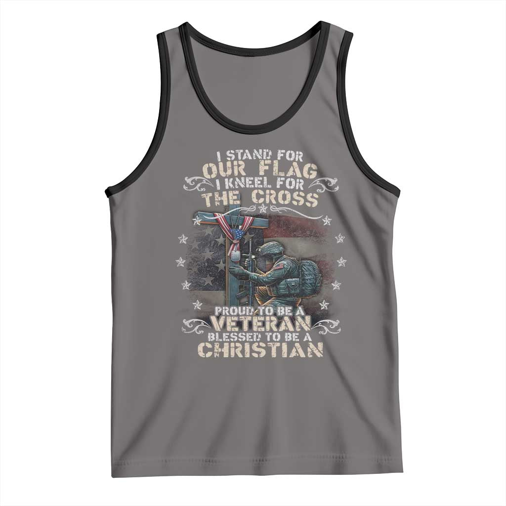 I Stand For Our Flag I Kneel For The Cross Proud Christian Veteran Tank Top