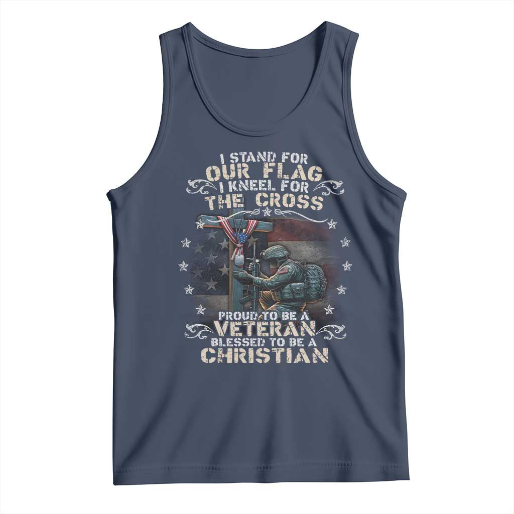 I Stand For Our Flag I Kneel For The Cross Proud Christian Veteran Tank Top