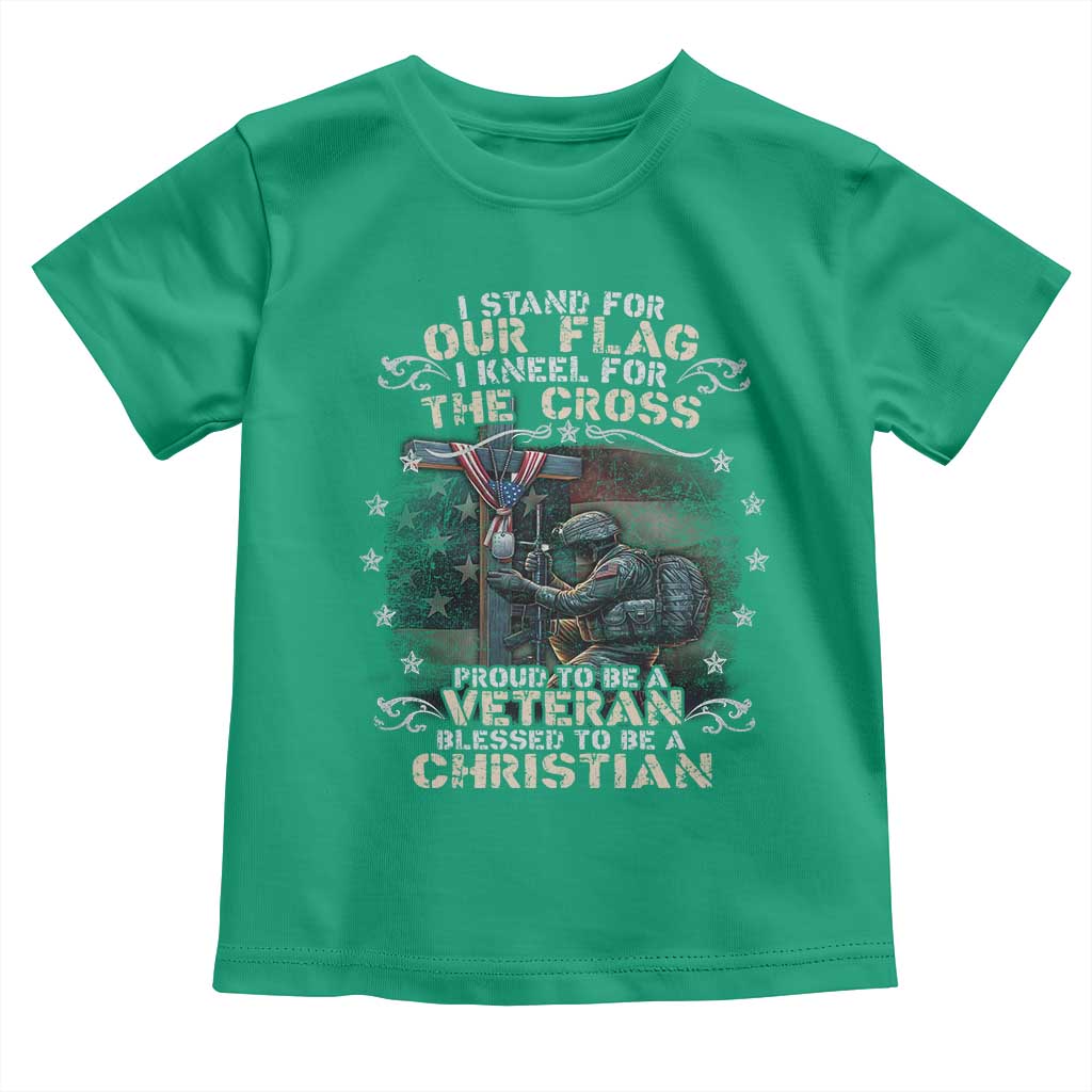 I Stand For Our Flag I Kneel For The Cross Proud Christian Veteran Toddler T Shirt