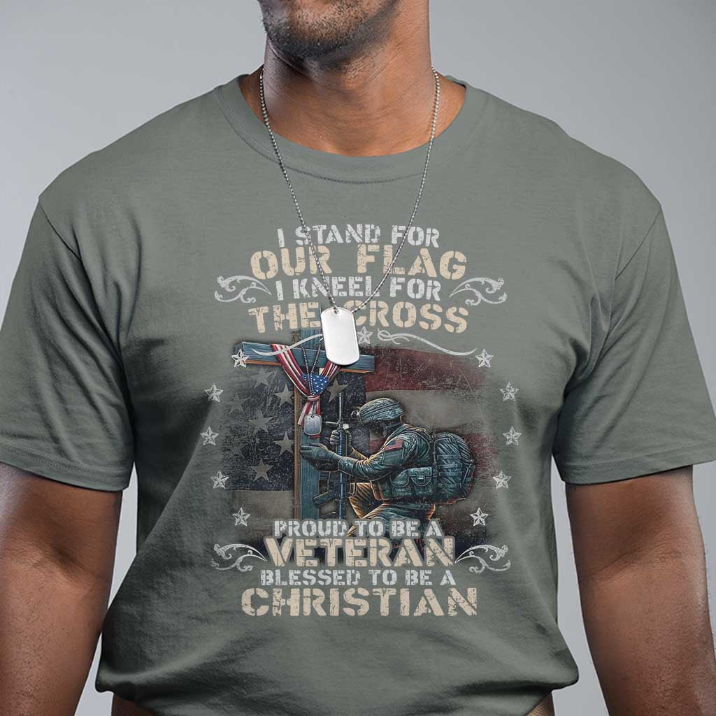 I Stand For Our Flag I Kneel For The Cross Proud Christian Veteran T Shirt