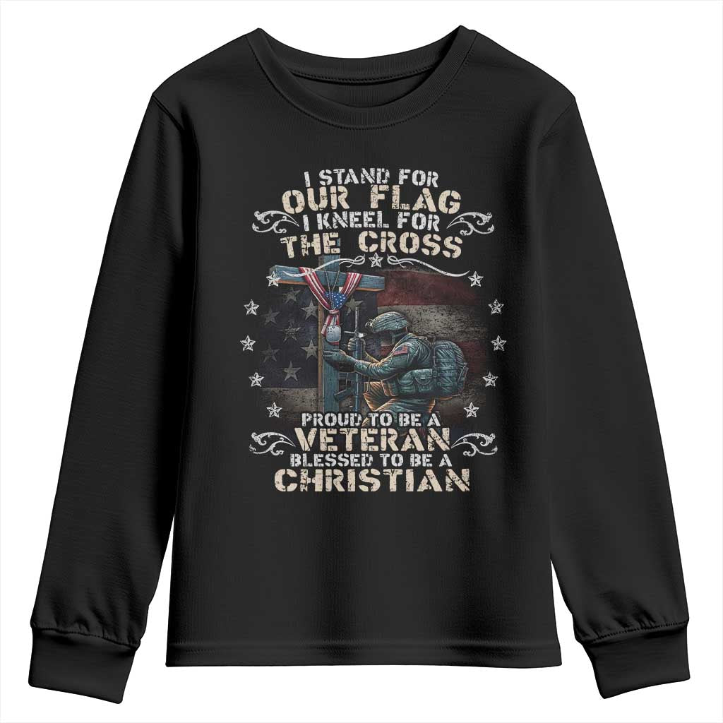 I Stand For Our Flag I Kneel For The Cross Proud Christian Veteran Youth Sweatshirt