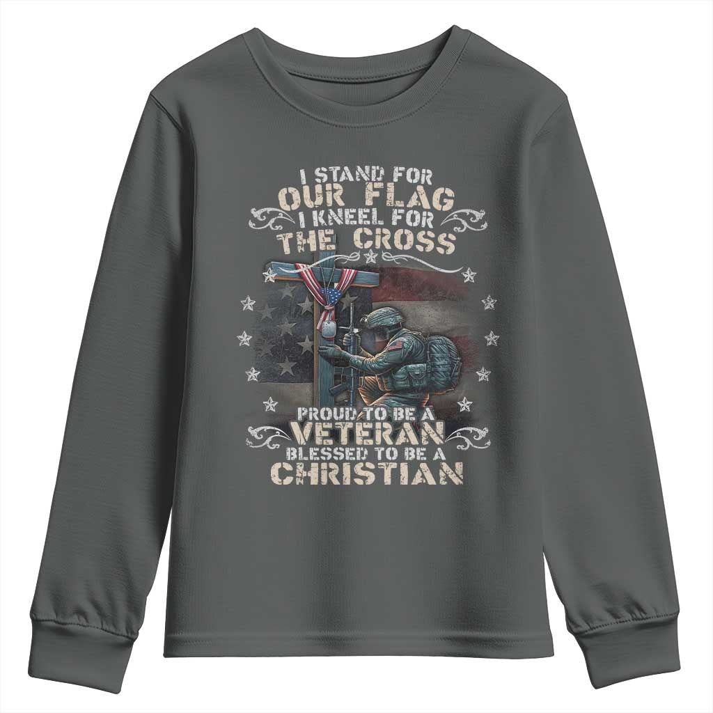 I Stand For Our Flag I Kneel For The Cross Proud Christian Veteran Youth Sweatshirt
