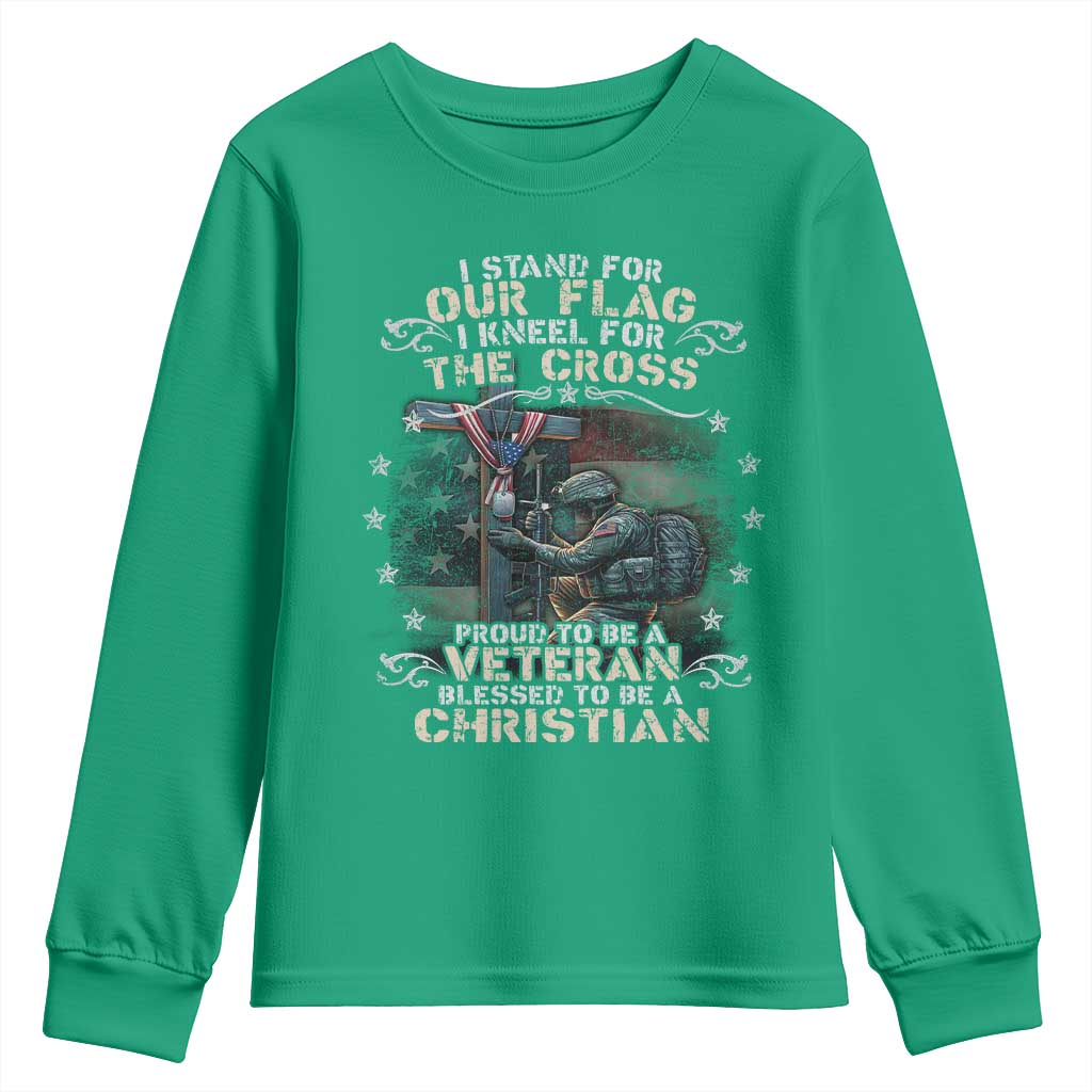 I Stand For Our Flag I Kneel For The Cross Proud Christian Veteran Youth Sweatshirt
