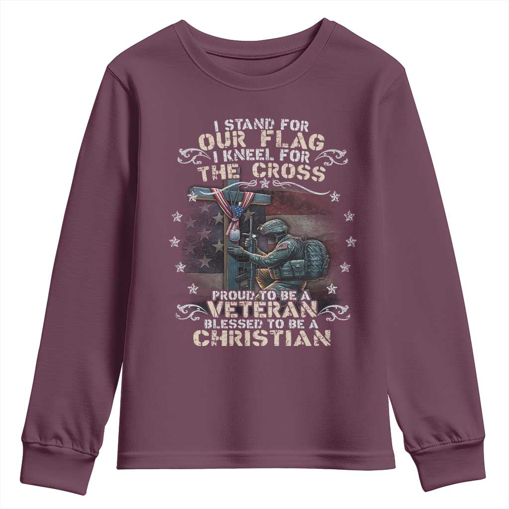 I Stand For Our Flag I Kneel For The Cross Proud Christian Veteran Youth Sweatshirt
