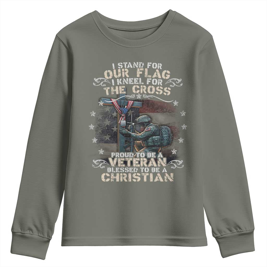 I Stand For Our Flag I Kneel For The Cross Proud Christian Veteran Youth Sweatshirt