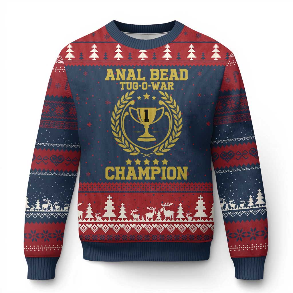 Funny #1 Anal Bead Tug O War Champion Ugly Christmas Sweater Adult Humor Cringe - Wonder Print Shop