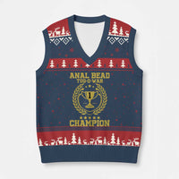 Funny #1 Anal Bead Tug O War Champion V-Neck Knit Sweater Vest Adult Humor Cringe - Wonder Print Shop