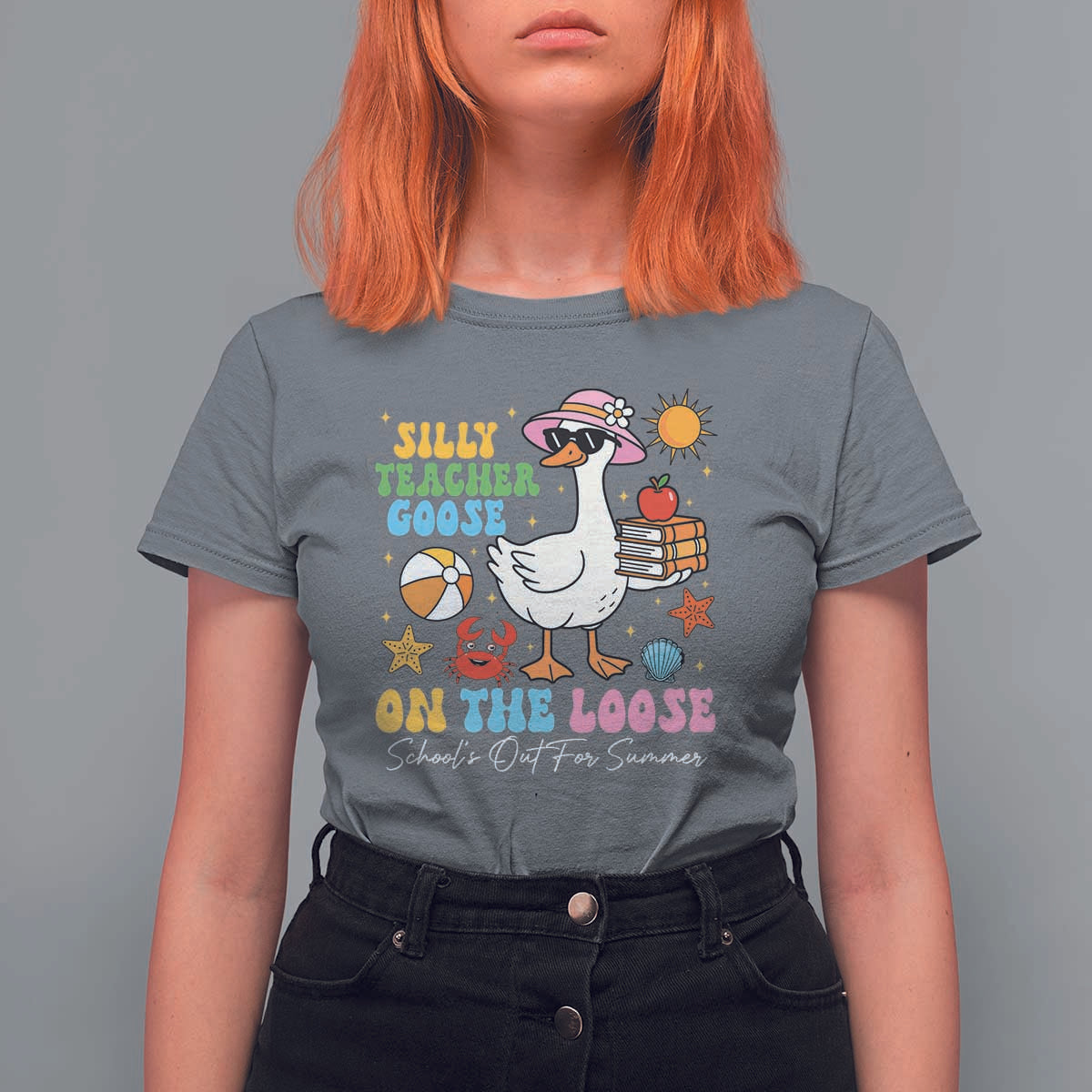 Funny School's Out For Summer Teacher T Shirt For Women Silly Teacher Goose On The Loose Summer Break