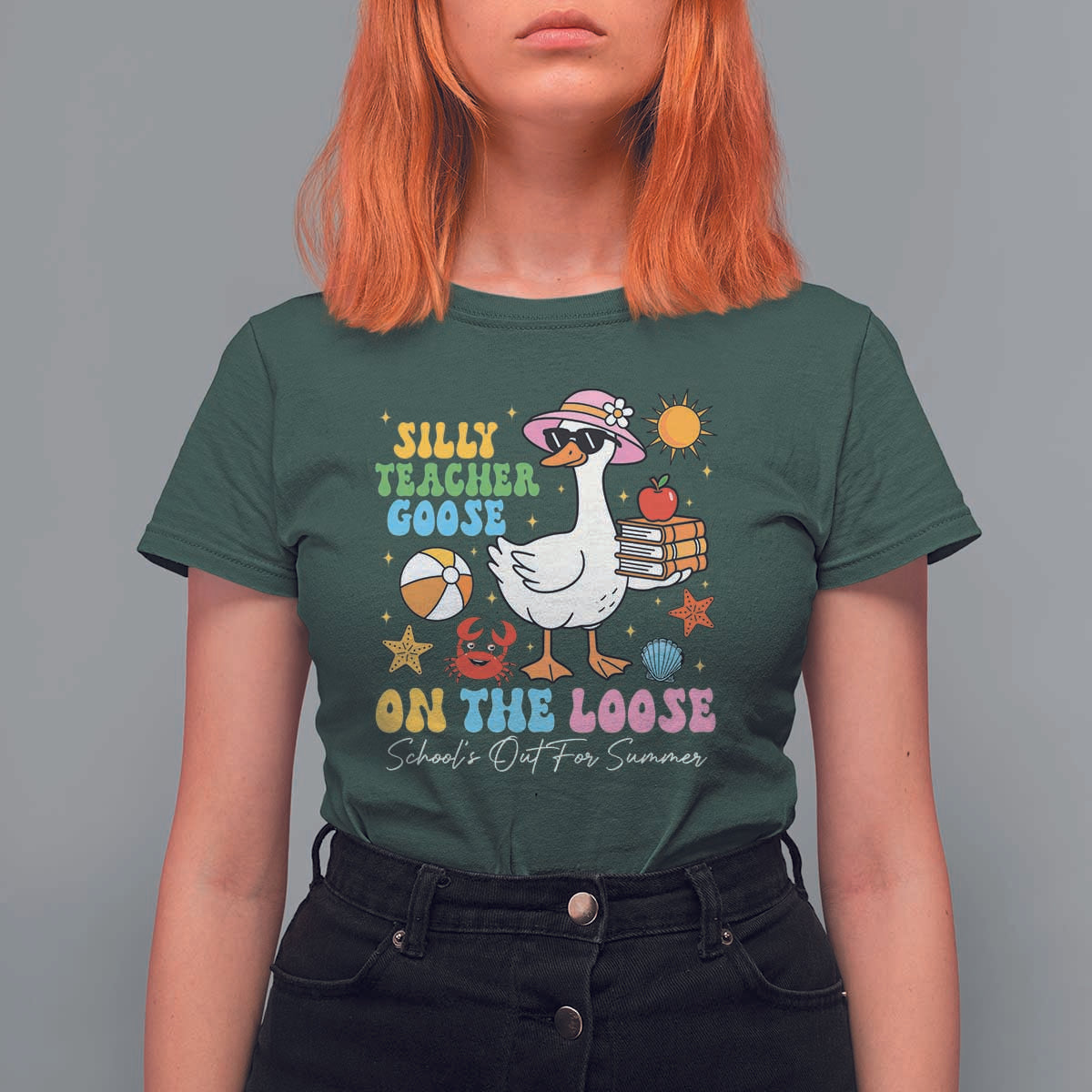 Funny School's Out For Summer Teacher T Shirt For Women Silly Teacher Goose On The Loose Summer Break