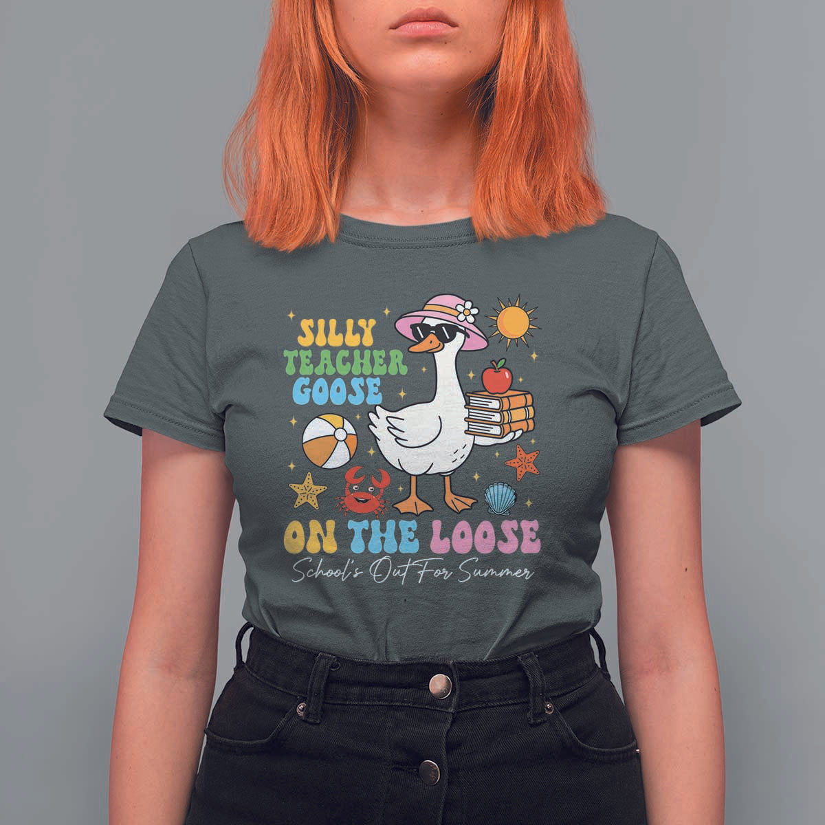 Funny School's Out For Summer Teacher T Shirt For Women Silly Teacher Goose On The Loose Summer Break