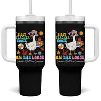 Funny School's Out For Summer Teacher Tumbler With Handle Silly Teacher Goose On The Loose Summer Break