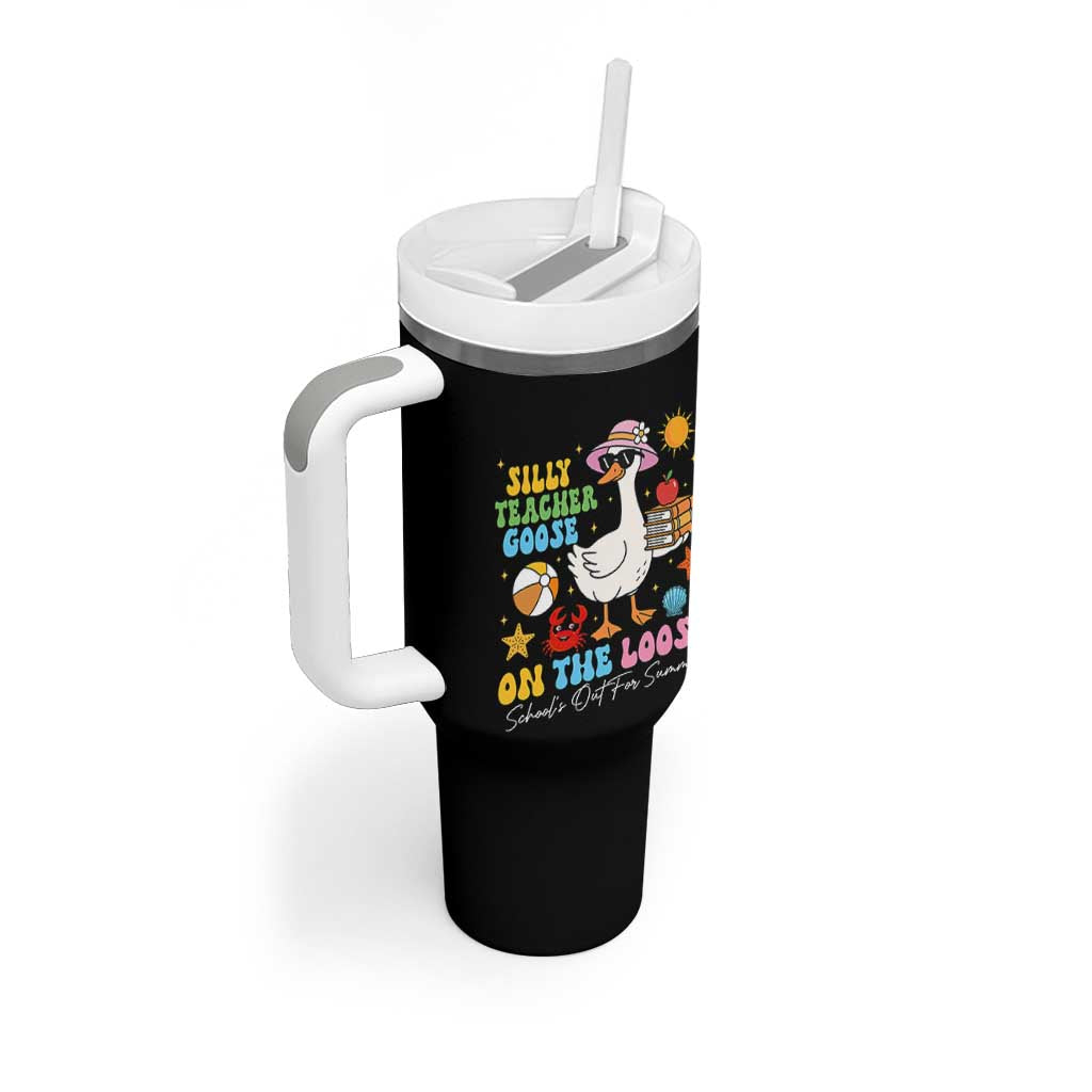Funny School's Out For Summer Teacher Tumbler With Handle Silly Teacher Goose On The Loose Summer Break