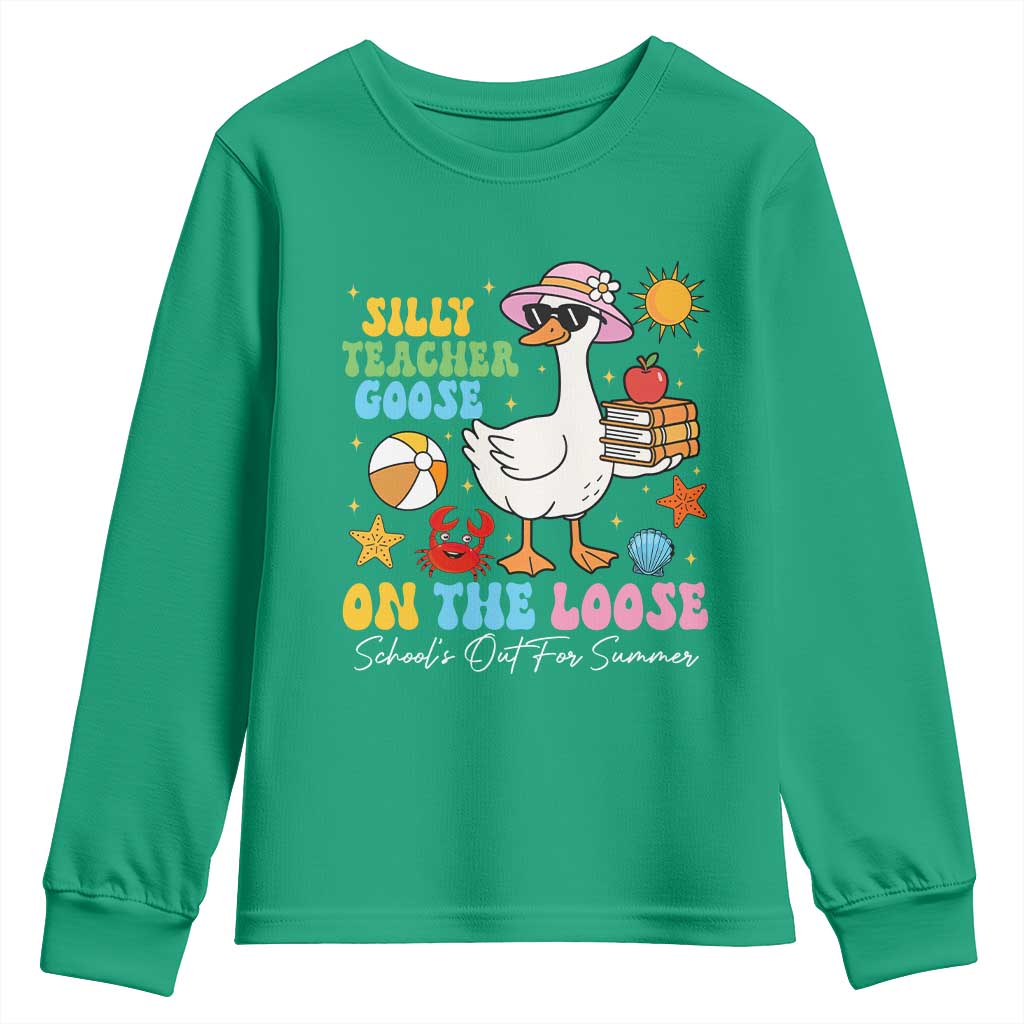 Funny School's Out For Summer Teacher Youth Sweatshirt Silly Teacher Goose On The Loose Summer Break