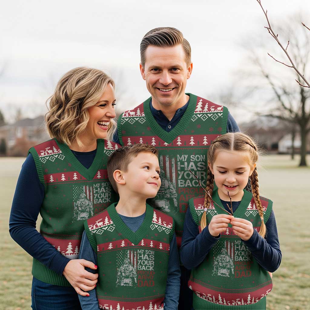 My Son Has Your Back Proud Army Dad V-Neck Knit Sweater Vest Military Father - Wonder Print Shop