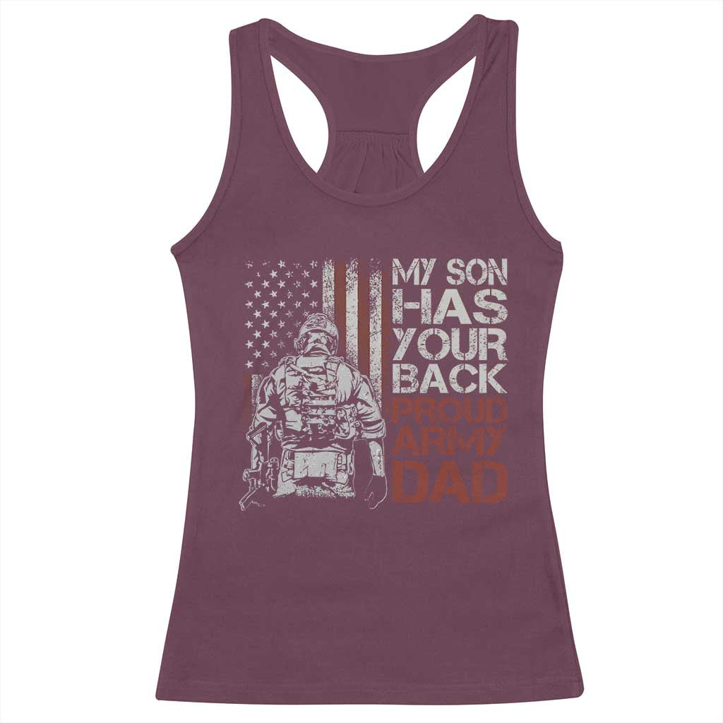 My Son Has Your Back Proud Army Dad Racerback Tank Top Military Father