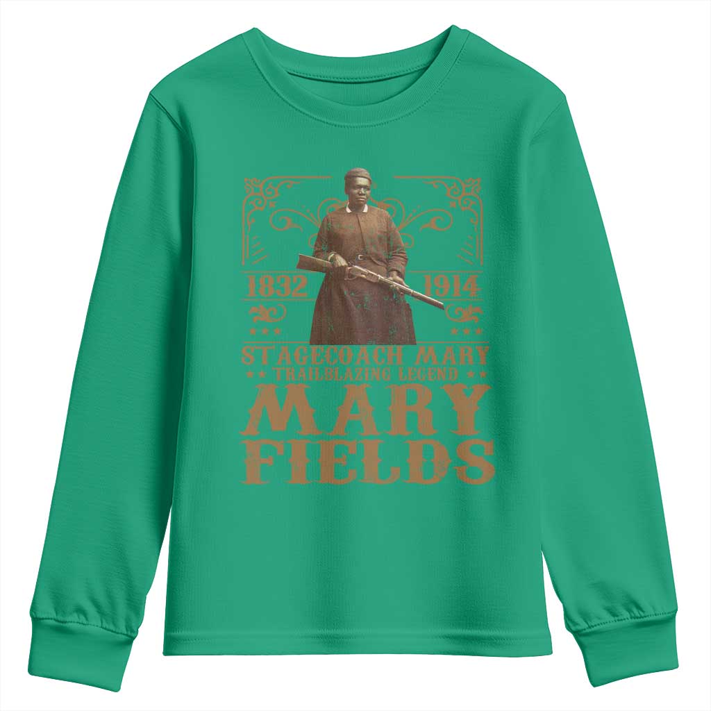 Mary Fields Youth Sweatshirt Stagecoach Mary Trailblazing Legend Black Cowgirl Pioneer