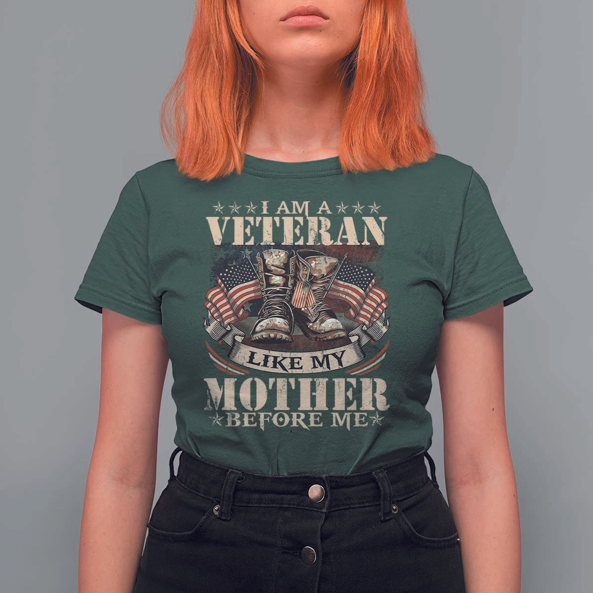 I Am A Veteran Like My Mother Before Me T Shirt For Women Vintage American Flag - Wonder Print Shop