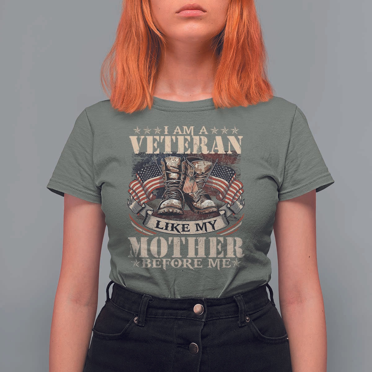 I Am A Veteran Like My Mother Before Me T Shirt For Women Vintage American Flag - Wonder Print Shop