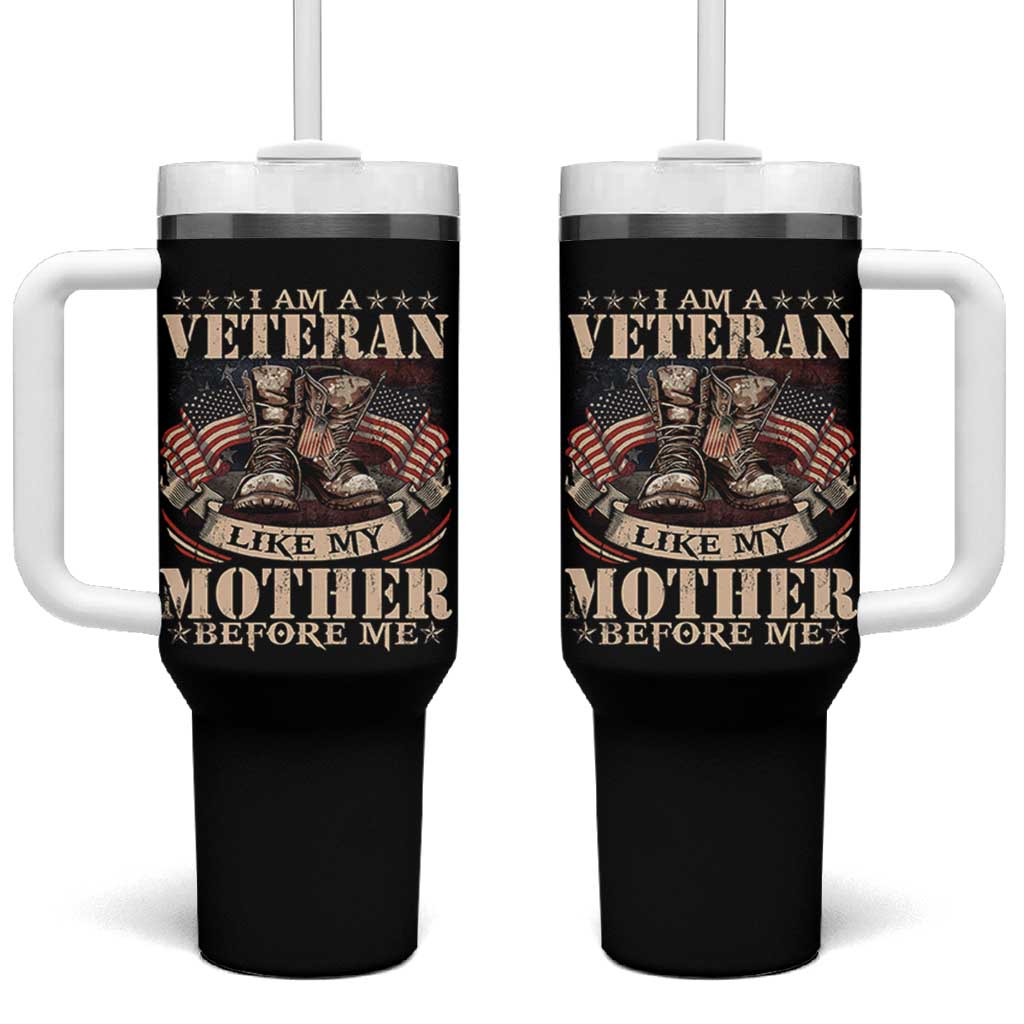 I Am A Veteran Like My Mother Before Me Tumbler With Handle Vintage American Flag - Wonder Print Shop