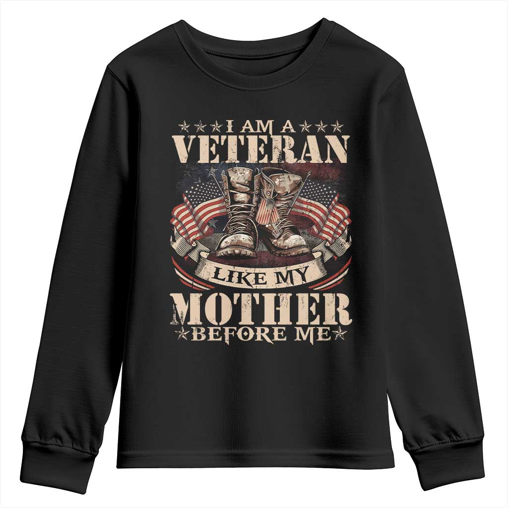 I Am A Veteran Like My Mother Before Me Youth Sweatshirt Vintage American Flag - Wonder Print Shop