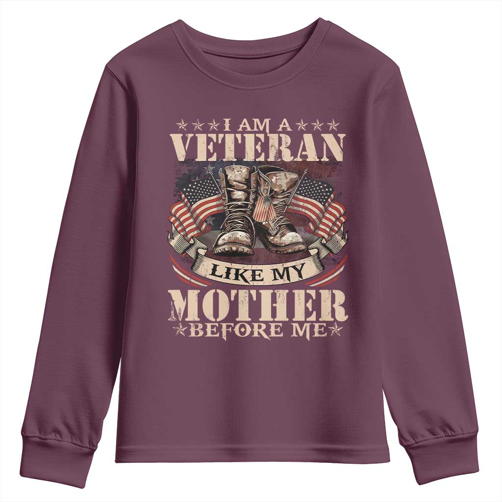 I Am A Veteran Like My Mother Before Me Youth Sweatshirt Vintage American Flag - Wonder Print Shop