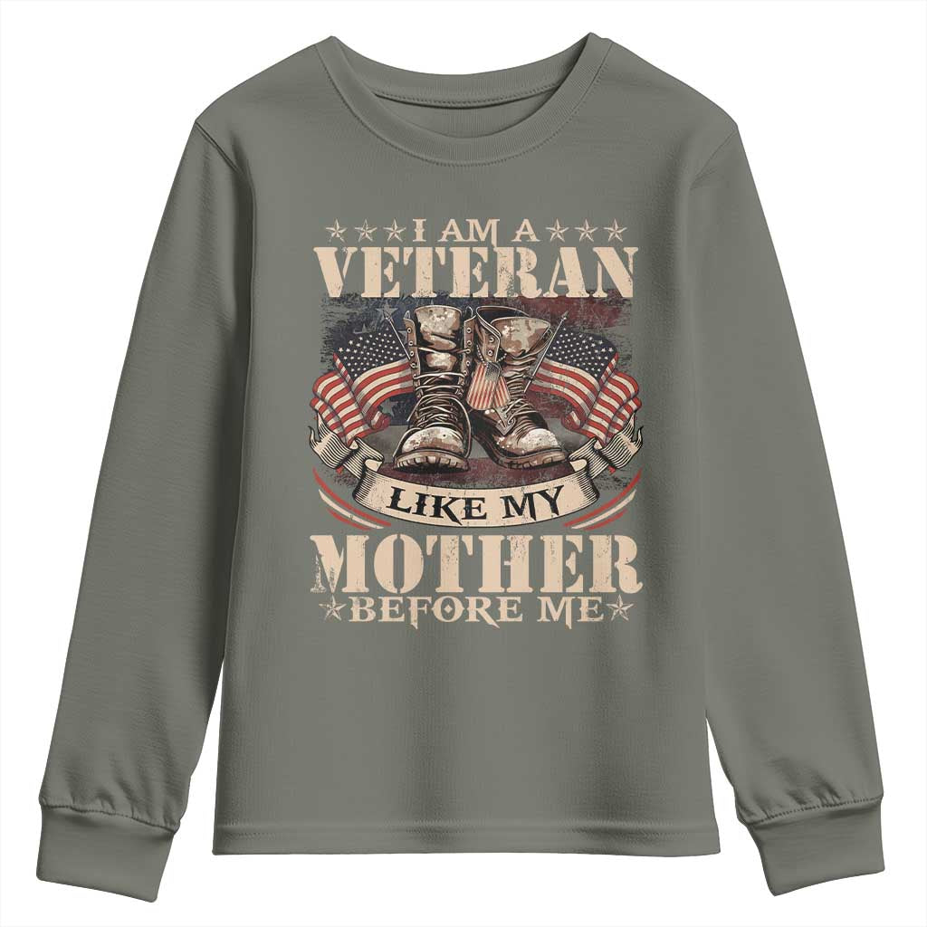 I Am A Veteran Like My Mother Before Me Youth Sweatshirt Vintage American Flag - Wonder Print Shop