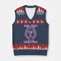 Funny #1 Anal Bead Tug O War Champion V-Neck Knit Sweater Vest Pink Adult Humor Cringe - Wonder Print Shop