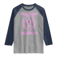 Funny #1 Anal Bead Tug O War Champion Raglan Shirt Pink Adult Humor Cringe