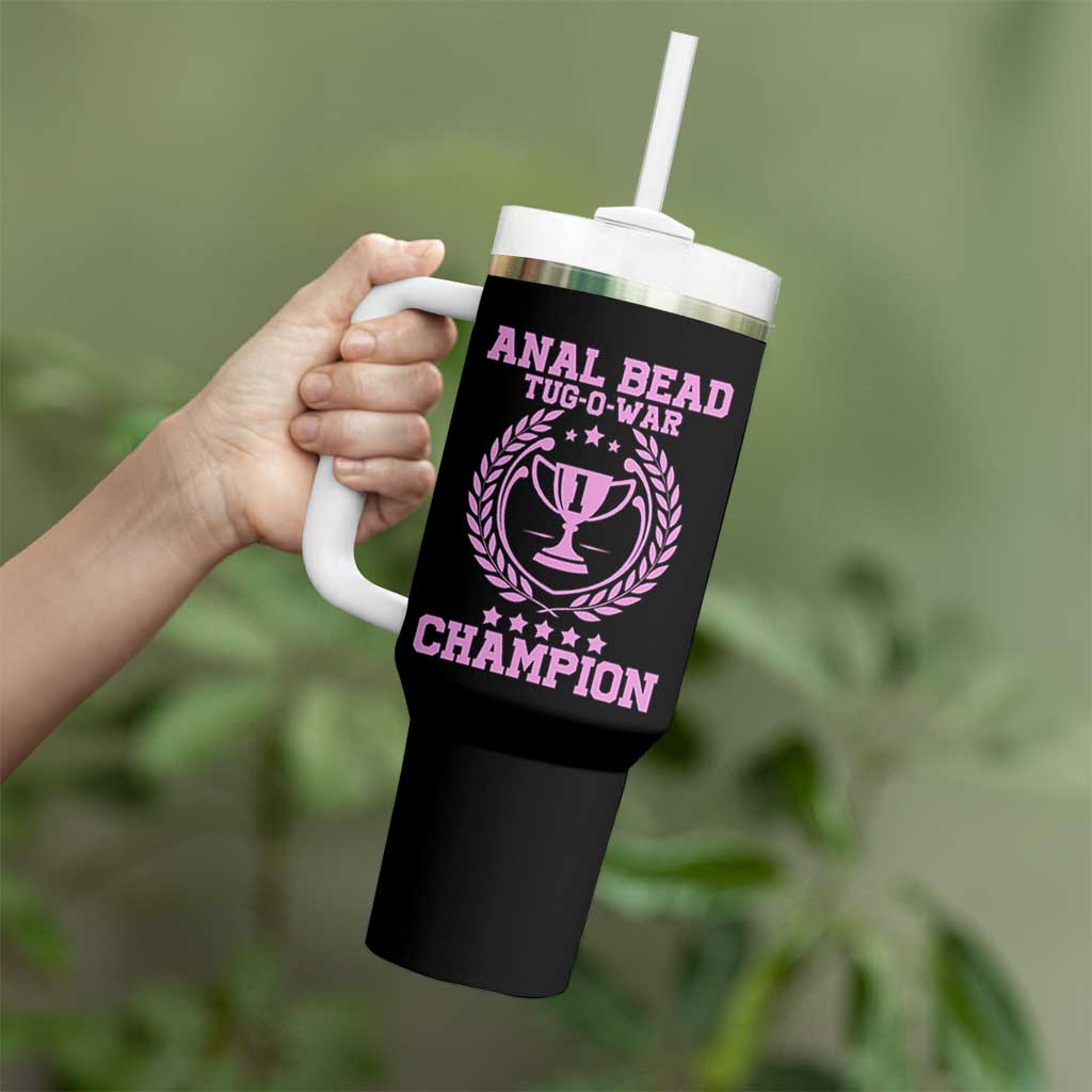 Funny #1 Anal Bead Tug O War Champion Tumbler With Handle Pink Adult Humor Cringe - Wonder Print Shop