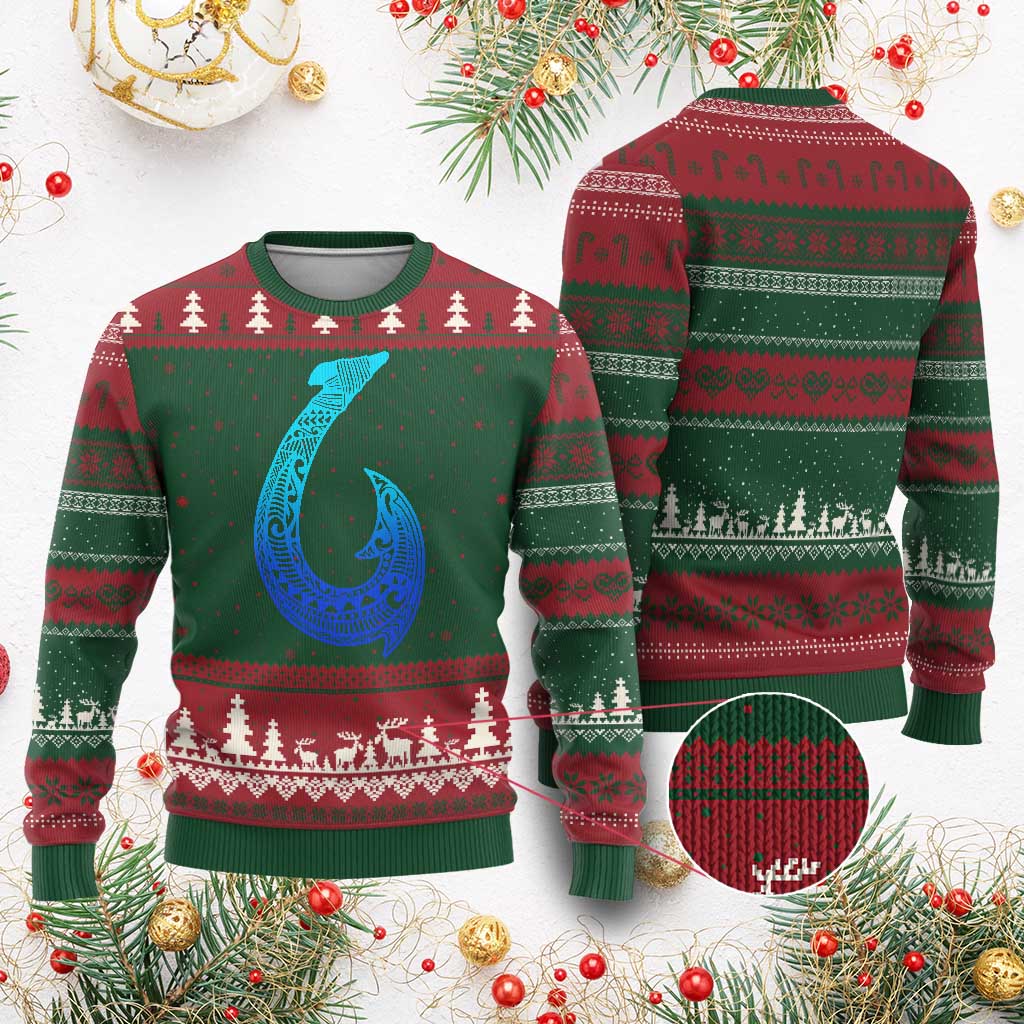Tribal Makau Hawaiian Fish Hook Pacific Islander Hawaiian Ugly Christmas Sweater