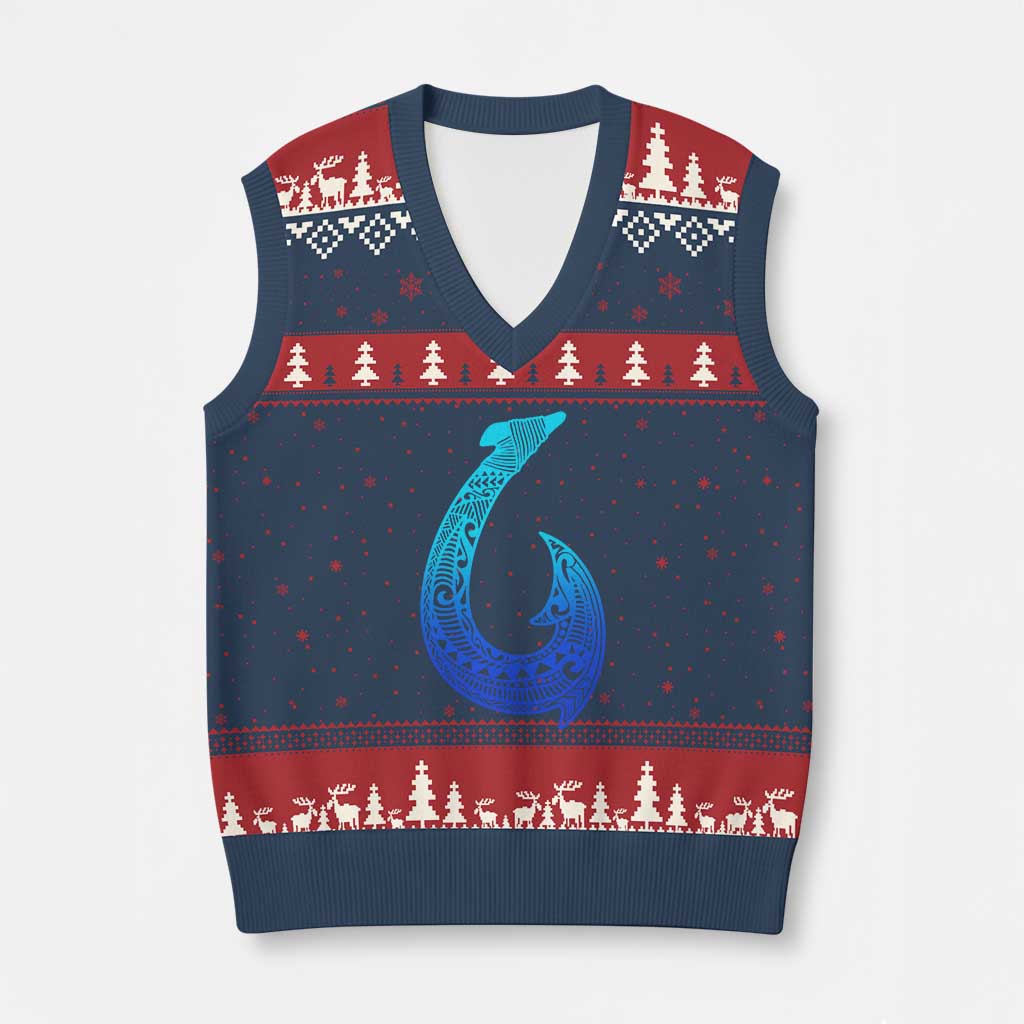 Tribal Makau Hawaiian Fish Hook Pacific Islander Hawaiian V-Neck Knit Sweater Vest
