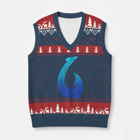 Tribal Makau Hawaiian Fish Hook Pacific Islander Hawaiian V-Neck Knit Sweater Vest