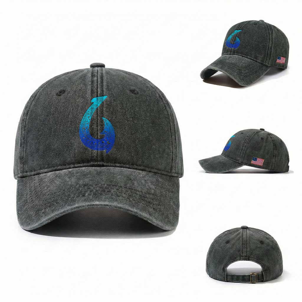 Tribal Makau Hawaiian Fish Hook Pacific Islander Hawaiian Washed Cotton Baseball Cap