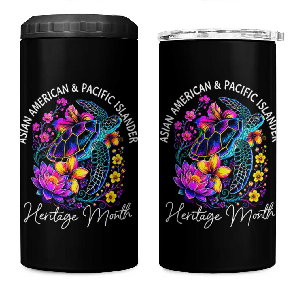 AAPI Asian American and Pacific Islander Heritage Month 4 in 1 Can Cooler Tumbler Floral Sea Turtle