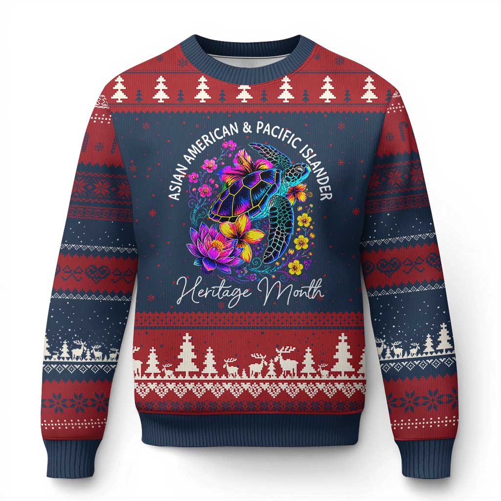 AAPI Asian American and Pacific Islander Heritage Month Ugly Christmas Sweater Floral Sea Turtle