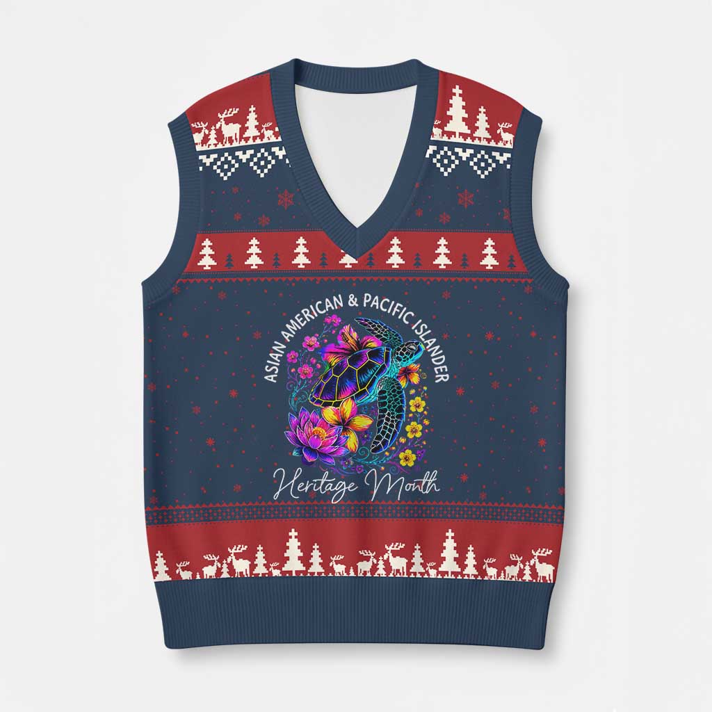 AAPI Asian American and Pacific Islander Heritage Month V-Neck Knit Sweater Vest Floral Sea Turtle