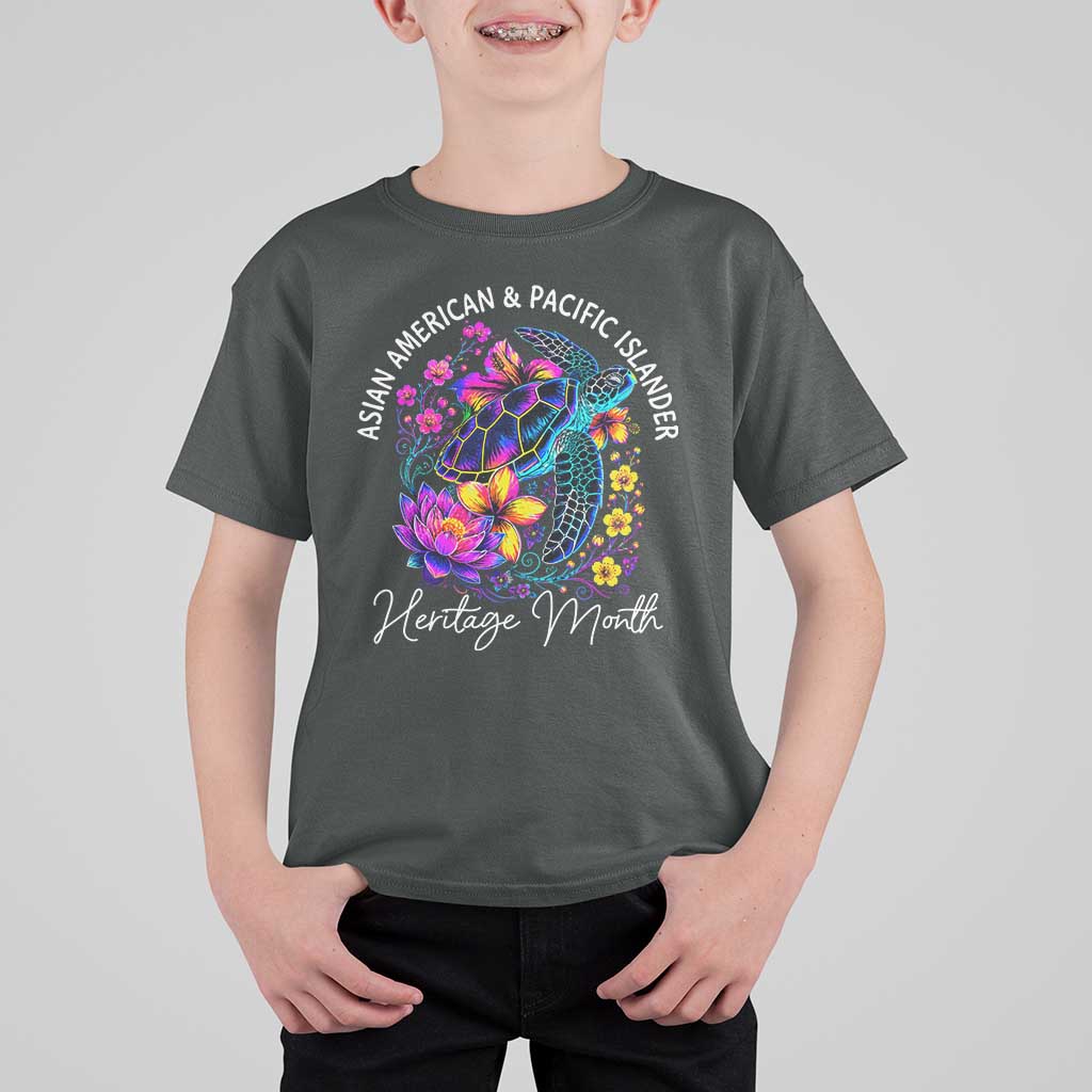 AAPI Asian American and Pacific Islander Heritage Month T Shirt For Kid Floral Sea Turtle