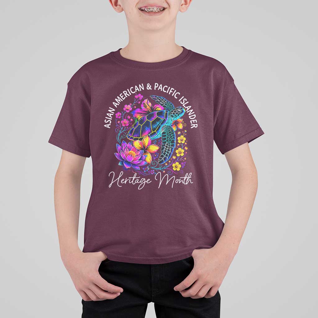 AAPI Asian American and Pacific Islander Heritage Month T Shirt For Kid Floral Sea Turtle