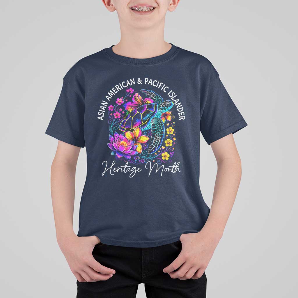 AAPI Asian American and Pacific Islander Heritage Month T Shirt For Kid Floral Sea Turtle