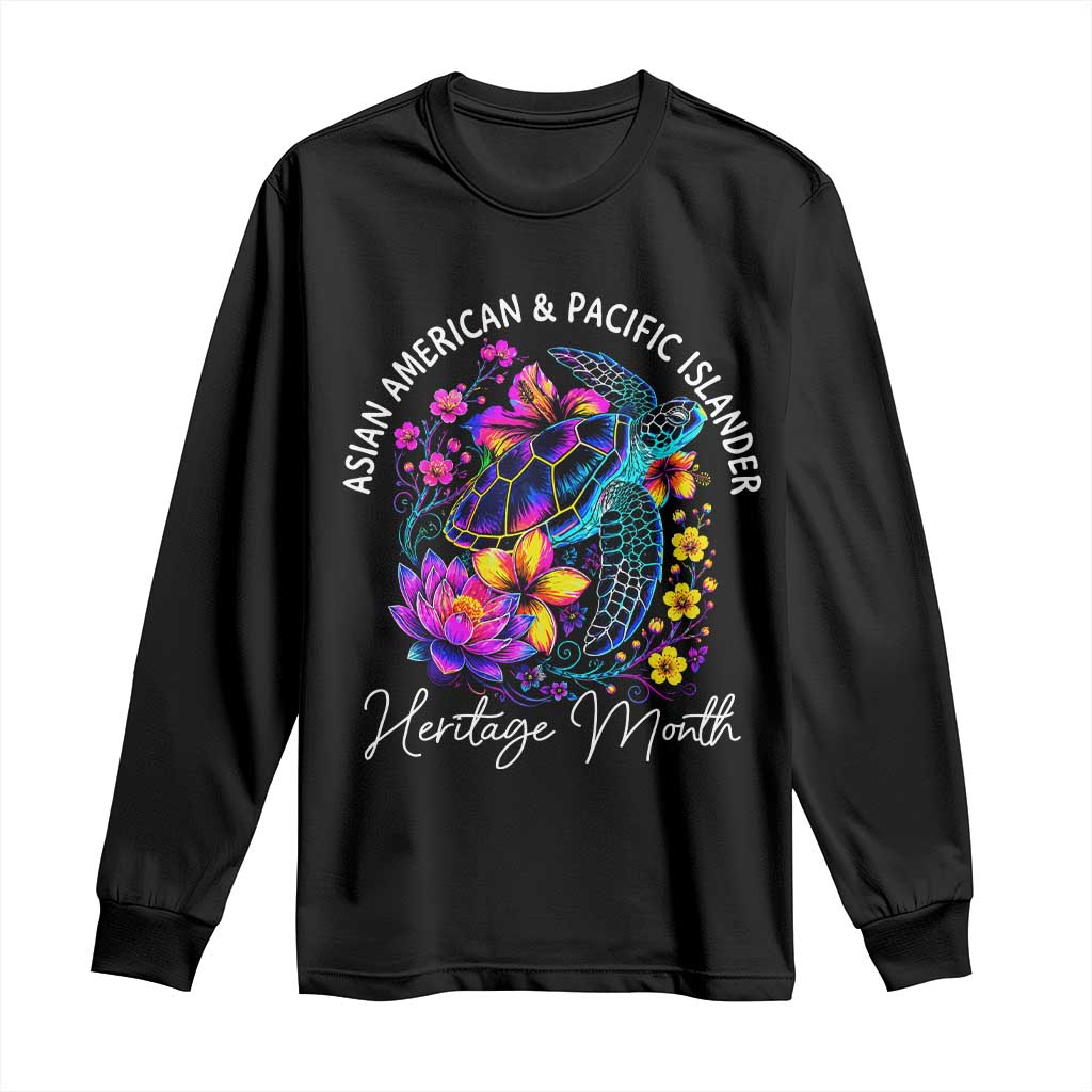 AAPI Asian American and Pacific Islander Heritage Month Long Sleeve Shirt Floral Sea Turtle