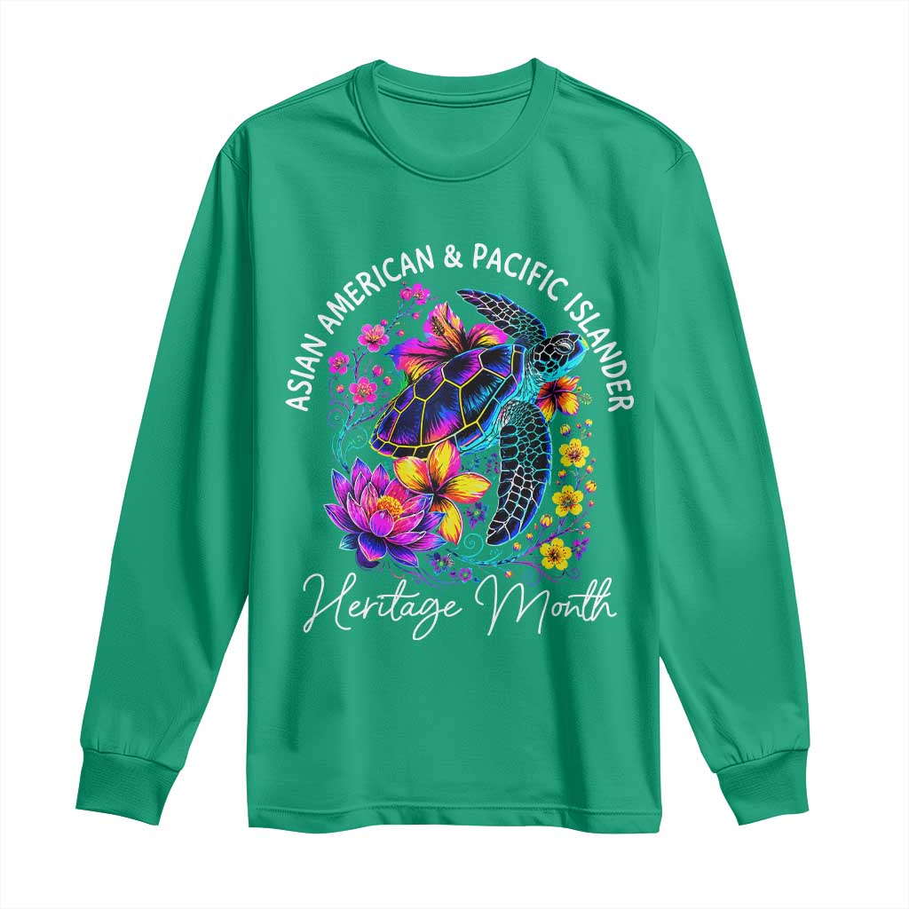 AAPI Asian American and Pacific Islander Heritage Month Long Sleeve Shirt Floral Sea Turtle
