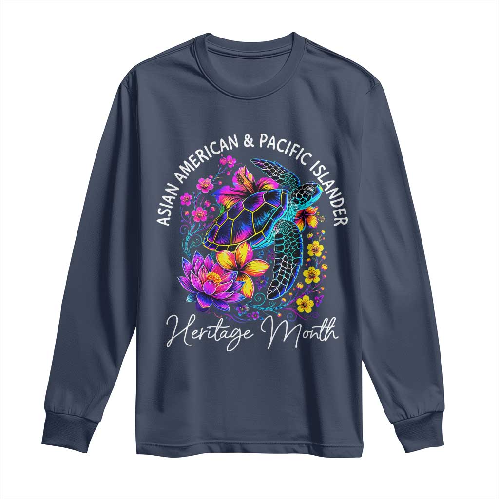 AAPI Asian American and Pacific Islander Heritage Month Long Sleeve Shirt Floral Sea Turtle