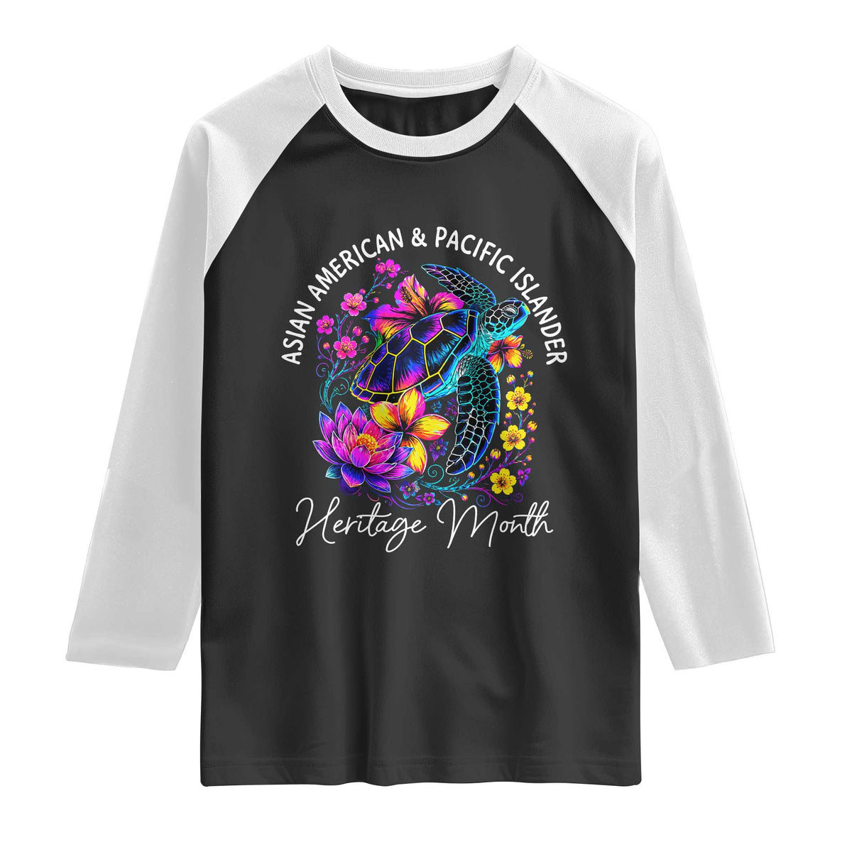 AAPI Asian American and Pacific Islander Heritage Month Raglan Shirt Floral Sea Turtle