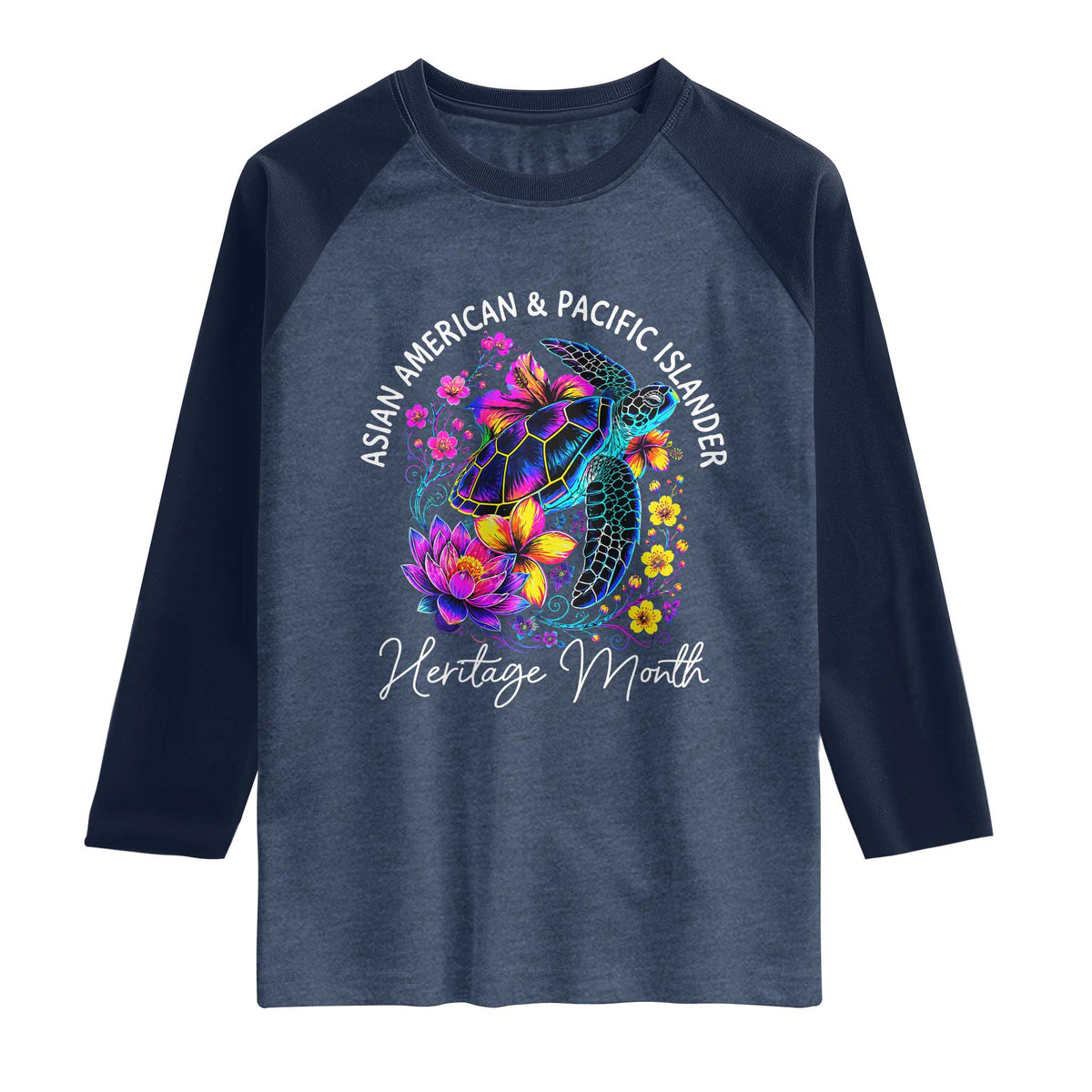 AAPI Asian American and Pacific Islander Heritage Month Raglan Shirt Floral Sea Turtle