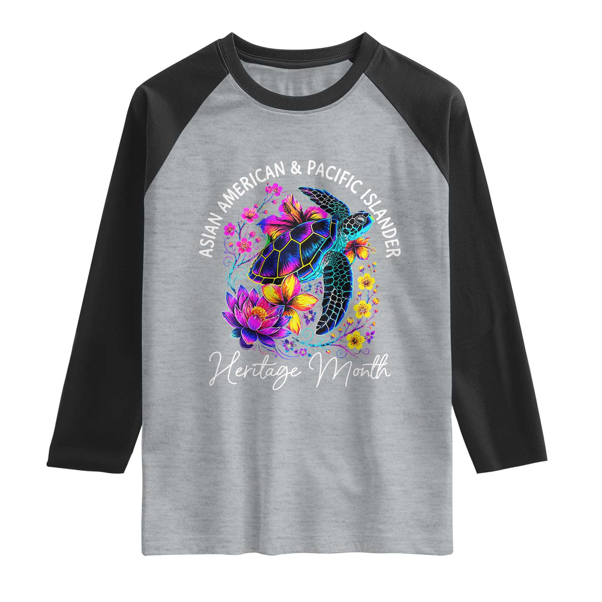 AAPI Asian American and Pacific Islander Heritage Month Raglan Shirt Floral Sea Turtle
