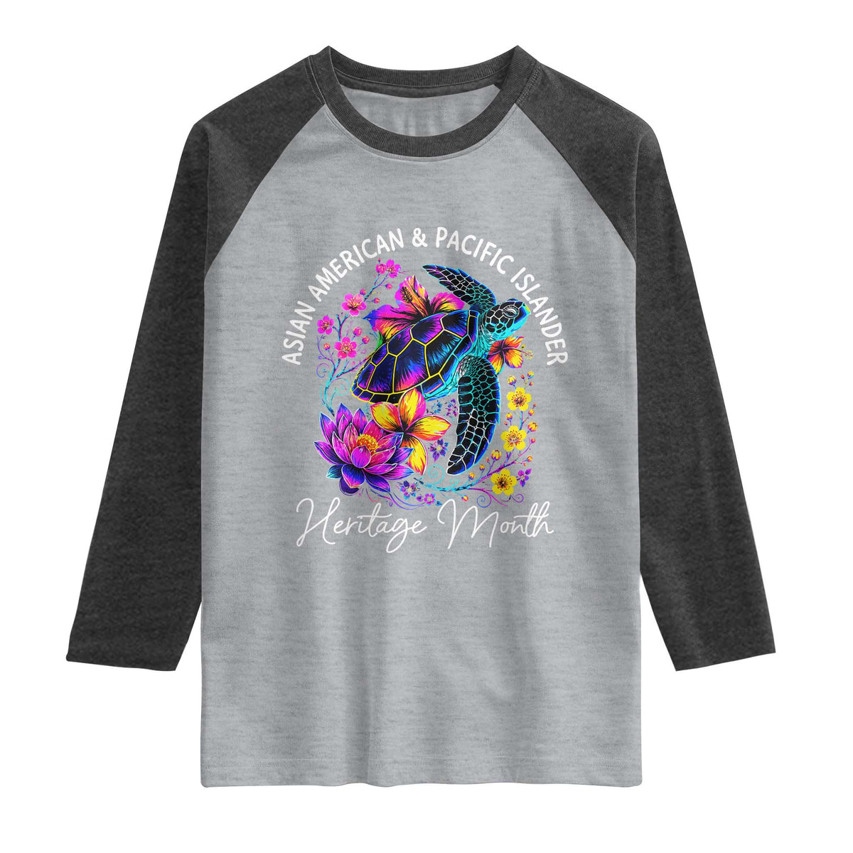 AAPI Asian American and Pacific Islander Heritage Month Raglan Shirt Floral Sea Turtle