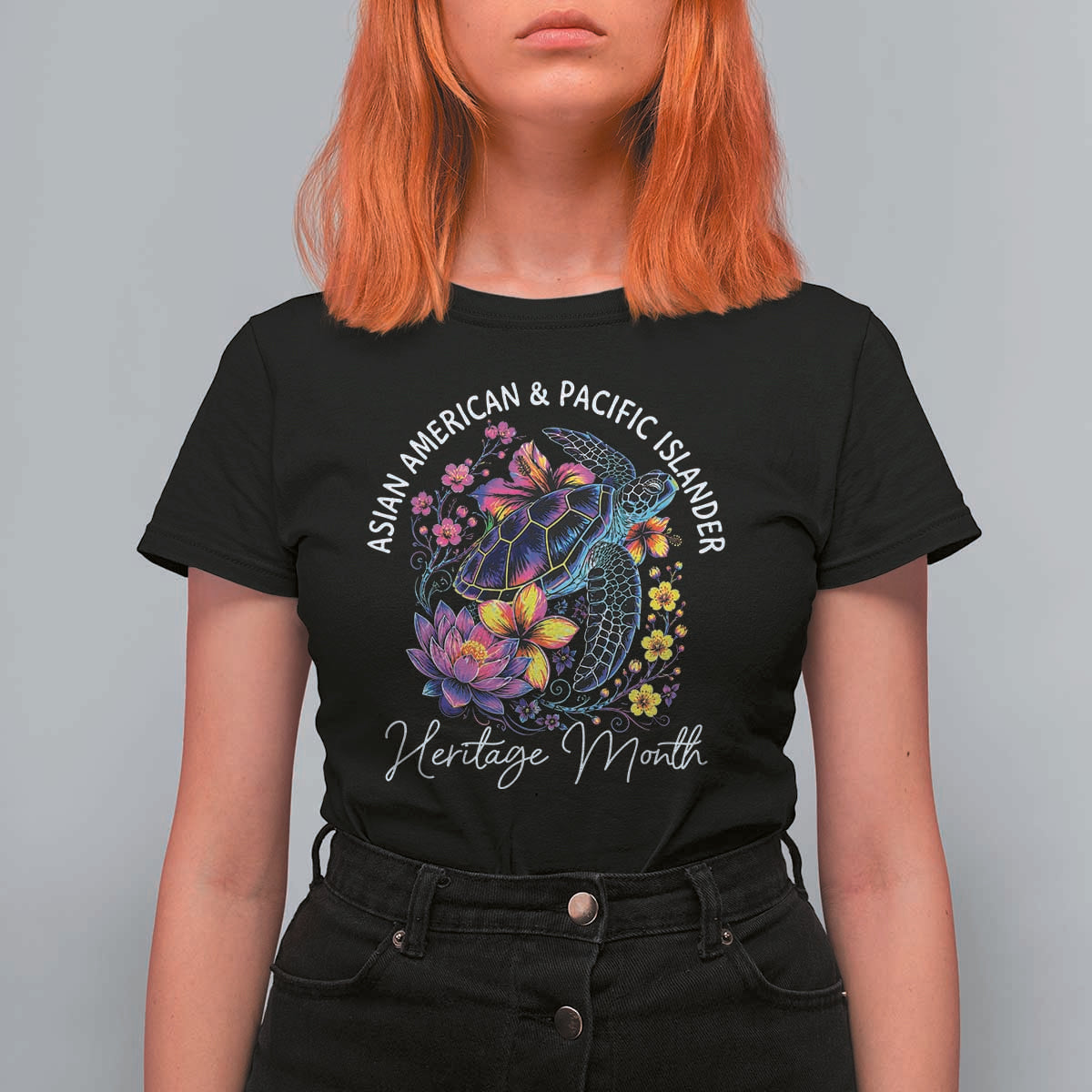 AAPI Asian American and Pacific Islander Heritage Month T Shirt For Women Floral Sea Turtle