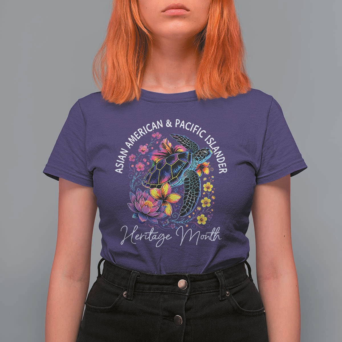 AAPI Asian American and Pacific Islander Heritage Month T Shirt For Women Floral Sea Turtle